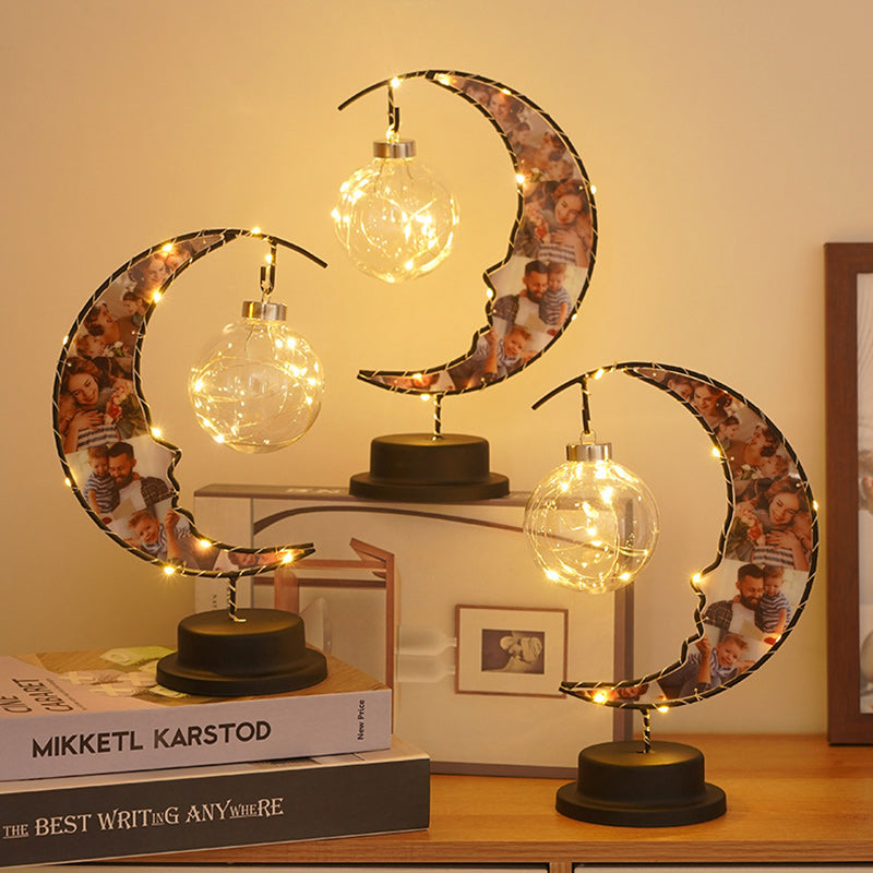 Moderne Art Deco Mond Form Muster Glas Eisen LED Tisch Lampe Für Schlafzimmer 