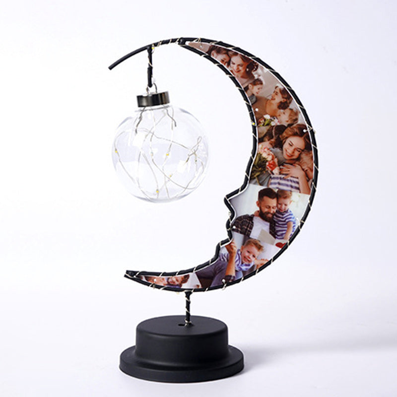 Moderne Art Deco Mond Form Muster Glas Eisen LED Tisch Lampe Für Schlafzimmer 