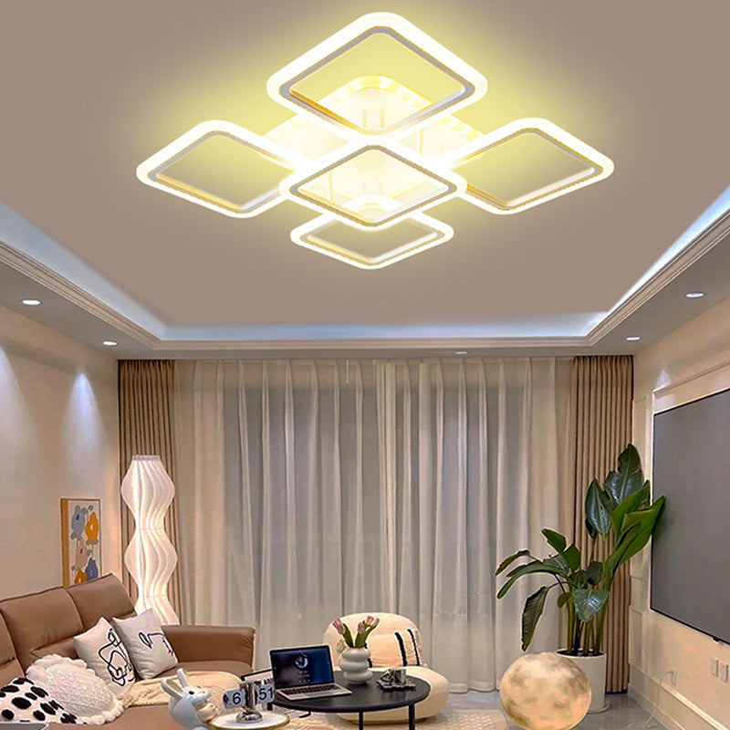 Modern Minimalist Square Stacked Acrylic Iron LED Flush Mount Ceiling Light For Living Room