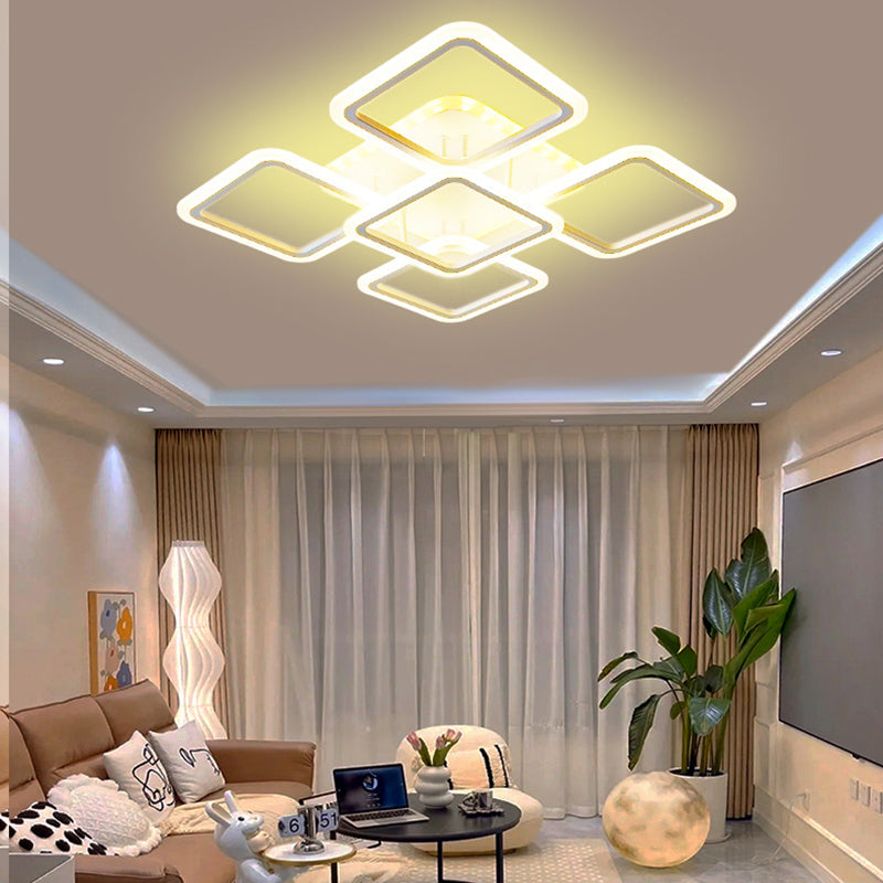 Modern Minimalist Square Stacked Acrylic Iron LED Flush Mount Ceiling Light For Living Room