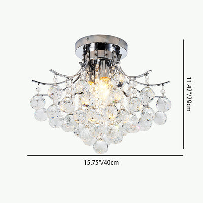 Contemporary Scandinavian Branch Pendant Crystal Iron 3-Light Semi-Flush Mount Ceiling Light For Living Room