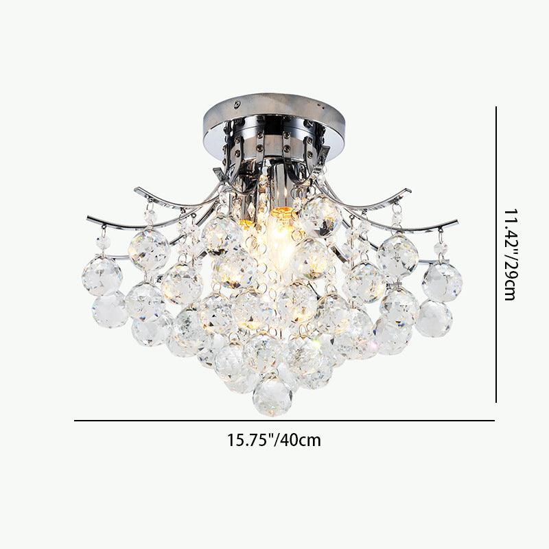 Contemporary Scandinavian Branch Pendant Crystal Iron 3-Light Semi-Flush Mount Ceiling Light For Living Room