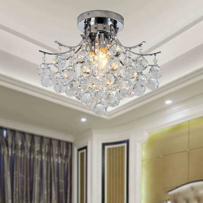 Contemporary Scandinavian Branch Pendant Crystal Iron 3-Light Semi-Flush Mount Ceiling Light For Living Room