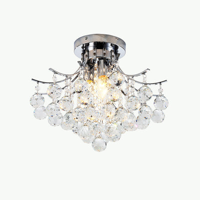 Contemporary Scandinavian Branch Pendant Crystal Iron 3-Light Semi-Flush Mount Ceiling Light For Living Room