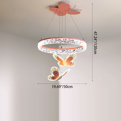 Contemporary Creative Butterfly Round Acrylic Iron LED Kids Chandeliers For Living Room