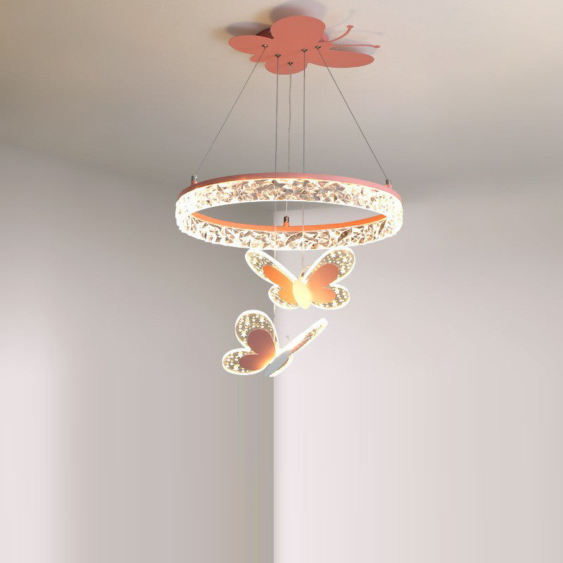 Contemporary Creative Butterfly Round Acrylic Iron LED Kids Chandeliers For Living Room