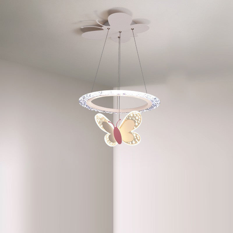 Contemporary Creative Butterfly Round Acrylic Iron LED Kids Chandeliers For Living Room