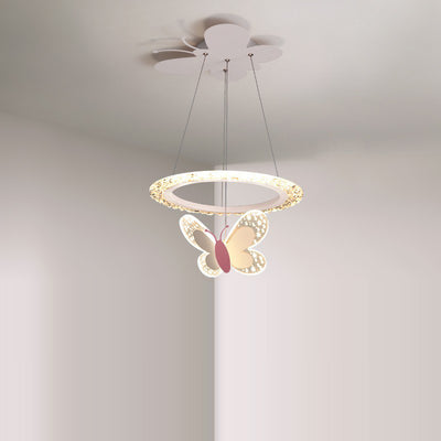 Contemporary Creative Butterfly Round Acrylic Iron LED Kids Chandeliers For Living Room