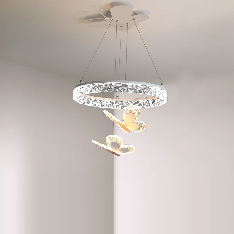 Contemporary Creative Butterfly Round Acrylic Iron LED Kids Chandeliers For Living Room