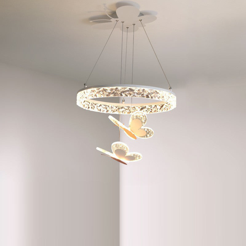 Contemporary Creative Butterfly Round Acrylic Iron LED Kids Chandeliers For Living Room