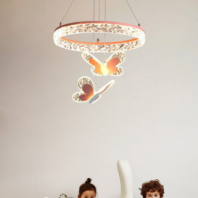 Contemporary Creative Butterfly Round Acrylic Iron LED Kids Chandeliers For Living Room