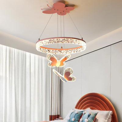 Contemporary Creative Butterfly Round Acrylic Iron LED Kids Chandeliers For Living Room