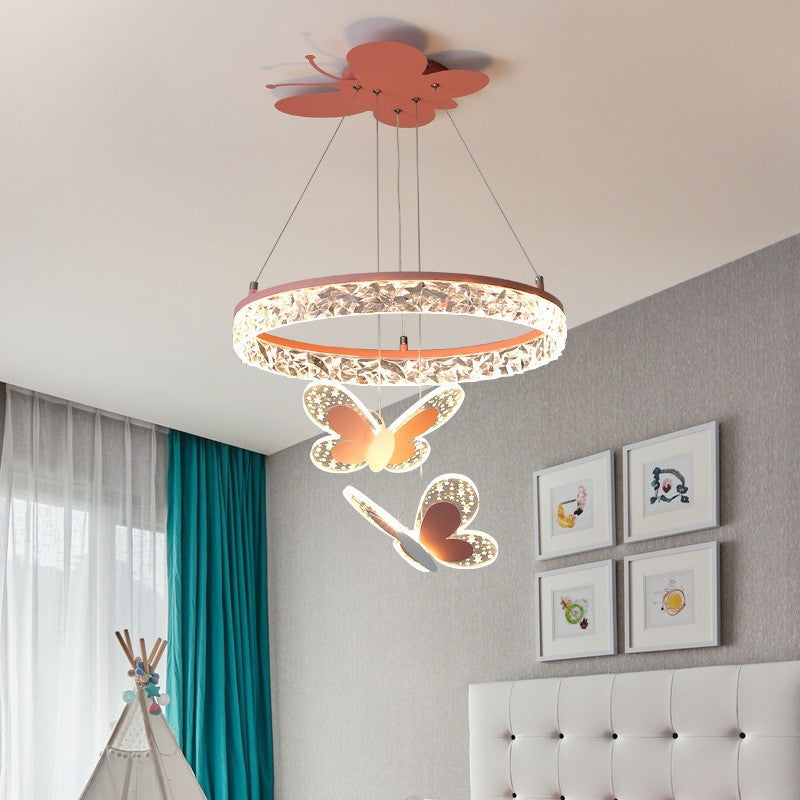 Contemporary Creative Butterfly Round Acrylic Iron LED Kids Chandeliers For Living Room