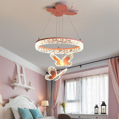 Contemporary Creative Butterfly Round Acrylic Iron LED Kids Chandeliers For Living Room