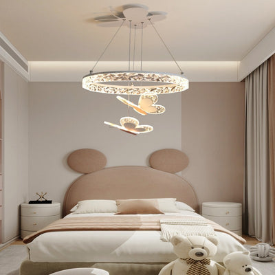 Contemporary Creative Butterfly Round Acrylic Iron LED Kids Chandeliers For Living Room