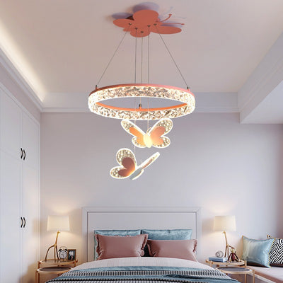 Contemporary Creative Butterfly Round Acrylic Iron LED Kids Chandeliers For Living Room