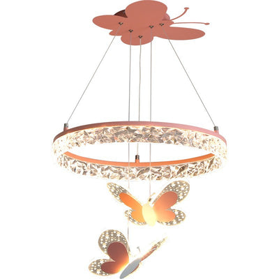 Contemporary Creative Butterfly Round Acrylic Iron LED Kids Chandeliers For Living Room