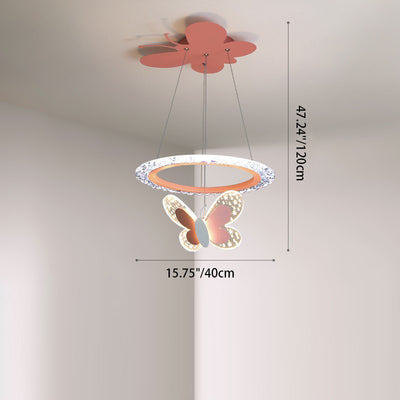 Contemporary Creative Butterfly Round Acrylic Iron LED Kids Chandeliers For Living Room