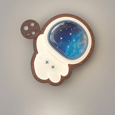 Modern Art Deco Spaceman Star Moon PE Rubberwood LED Kids Flush Mount Ceiling Light For Bedroom