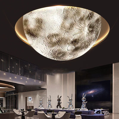 Modern Minimalist Semicircle Embossed Moon Resin LED Flush Mount Ceiling Light For Living Room