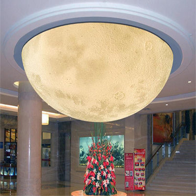 Modern Minimalist Semicircle Embossed Moon Resin LED Flush Mount Ceiling Light For Living Room