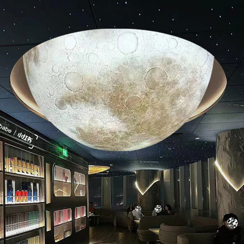 Modern Minimalist Semicircle Embossed Moon Resin LED Flush Mount Ceiling Light For Living Room