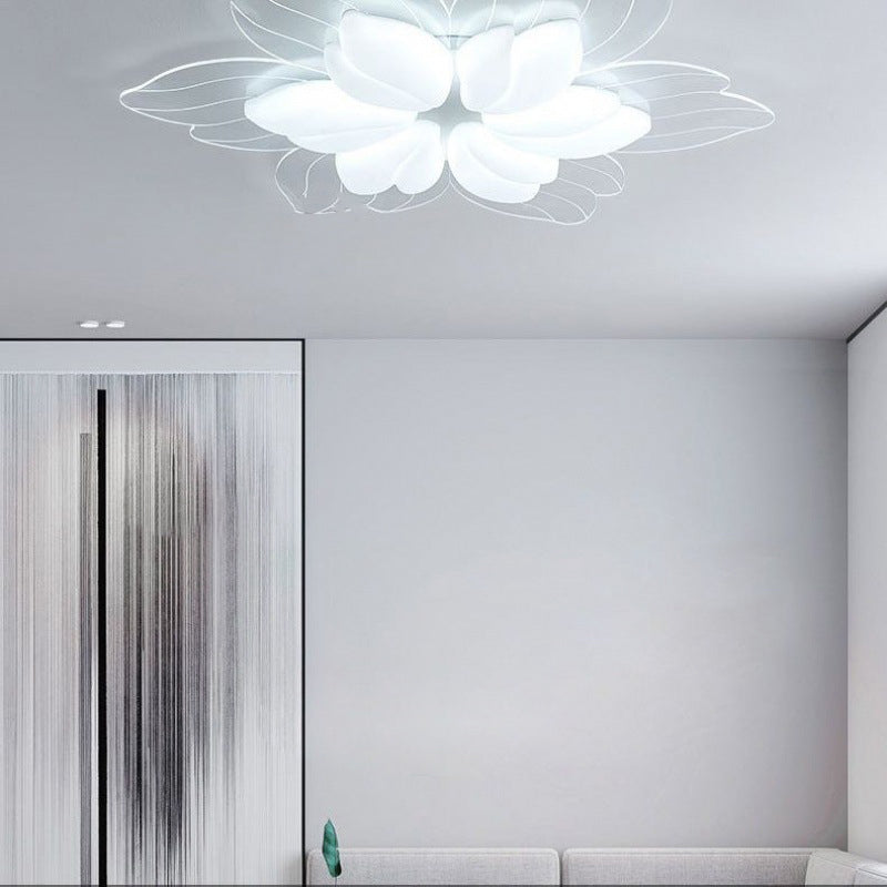 Modern Minimalist Cream Petal Flower Acrylic Iron LED Flush Mount Ceiling Light For Living Room