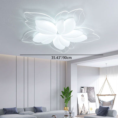 Modern Minimalist Cream Petal Flower Acrylic Iron LED Flush Mount Ceiling Light For Living Room