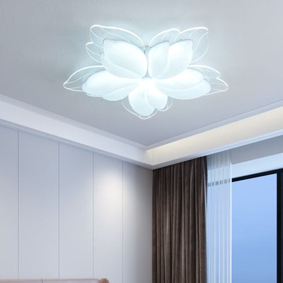 Modern Minimalist Cream Petal Flower Acrylic Iron LED Flush Mount Ceiling Light For Living Room