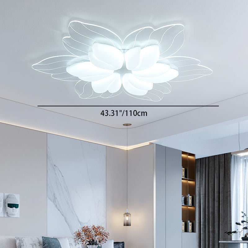 Modern Minimalist Cream Petal Flower Acrylic Iron LED Flush Mount Ceiling Light For Living Room