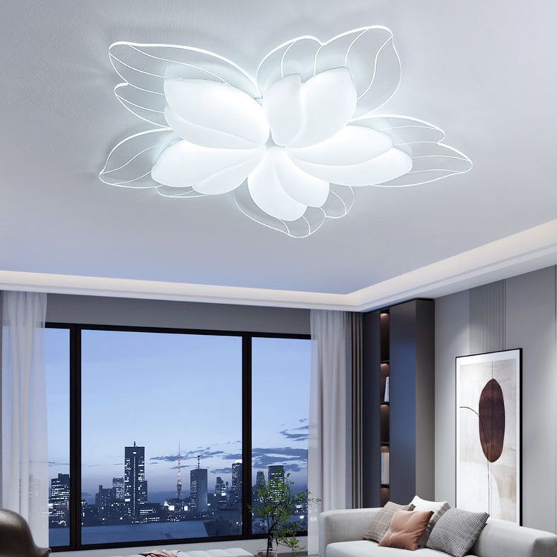 Modern Minimalist Cream Petal Flower Acrylic Iron LED Flush Mount Ceiling Light For Living Room