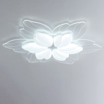 Modern Minimalist Cream Petal Flower Acrylic Iron LED Flush Mount Ceiling Light For Living Room