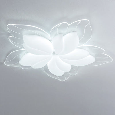 Modern Minimalist Cream Petal Flower Acrylic Iron LED Flush Mount Ceiling Light For Living Room