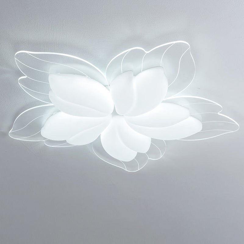 Modern Minimalist Cream Petal Flower Acrylic Iron LED Flush Mount Ceiling Light For Living Room