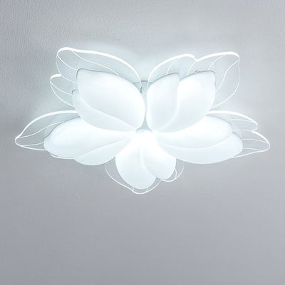 Modern Minimalist Cream Petal Flower Acrylic Iron LED Flush Mount Ceiling Light For Living Room