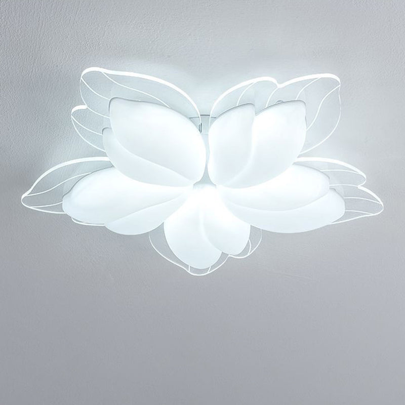 Modern Minimalist Cream Petal Flower Acrylic Iron LED Flush Mount Ceiling Light For Living Room