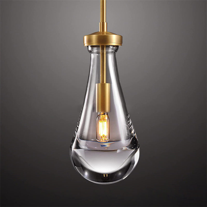 Contemporary Scandinavian Conical Round Crystal Glass Iron 1-Light Pendant Light For Bedroom