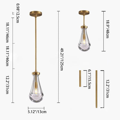 Contemporary Scandinavian Conical Round Crystal Glass Iron 1-Light Pendant Light For Bedroom