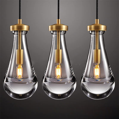 Contemporary Scandinavian Conical Round Crystal Glass Iron 1-Light Pendant Light For Bedroom