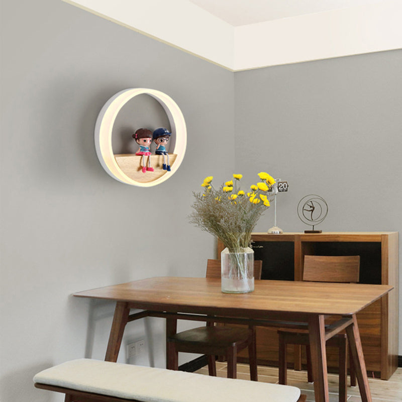 Contemporary Scandinavian Round Acrylic Solid Wood LED Wall Sconce Lamp For Living Room