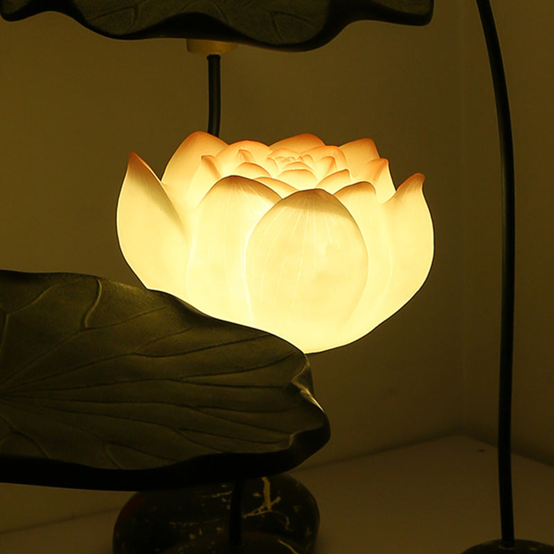 Traditional Chinese Round Lotus Flower Resin Hardware 1-Light Standing Floor Lamp For Bedroom