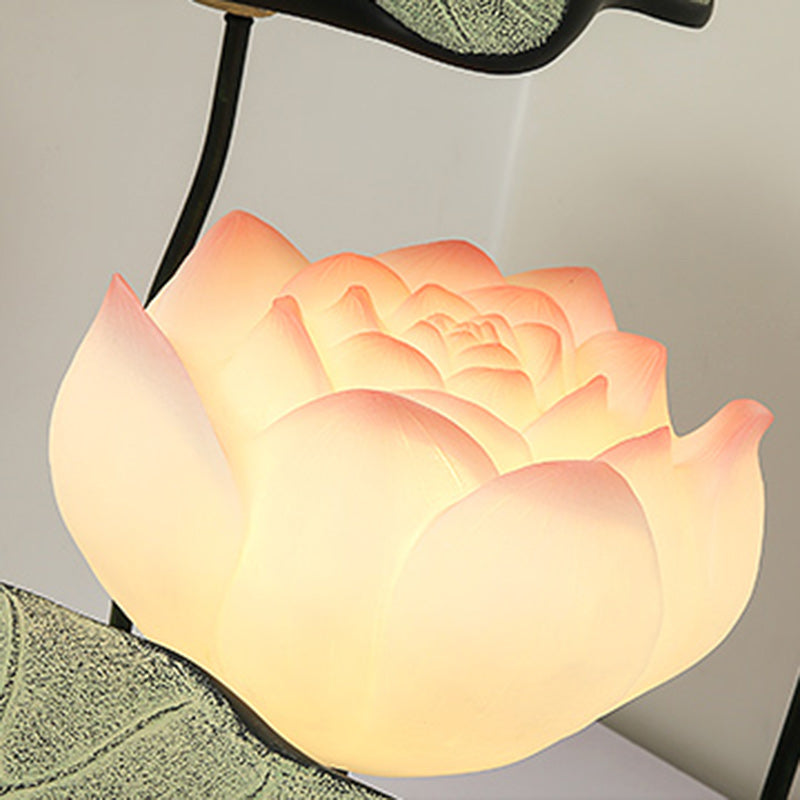 Traditional Chinese Round Lotus Flower Resin Hardware 1-Light Standing Floor Lamp For Bedroom