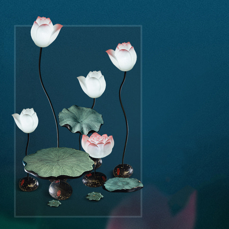 Traditional Chinese Round Lotus Flower Resin Hardware 1-Light Standing Floor Lamp For Bedroom