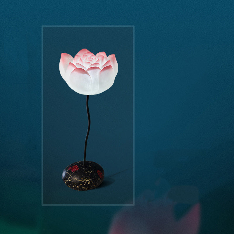 Traditional Chinese Round Lotus Flower Resin Hardware 1-Light Standing Floor Lamp For Bedroom