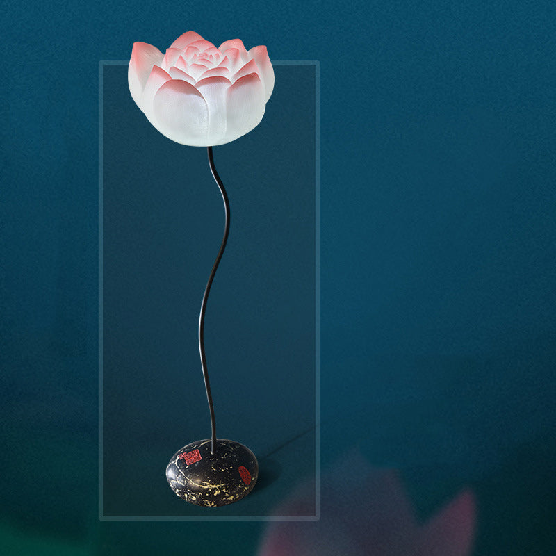 Traditional Chinese Round Lotus Flower Resin Hardware 1-Light Standing Floor Lamp For Bedroom