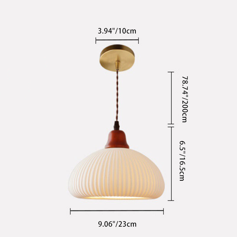 Traditional Japanese Dwarf Mushroom Lantern Ceramic Solid Wood Iron 1-Light Pendant Light For Bedroom