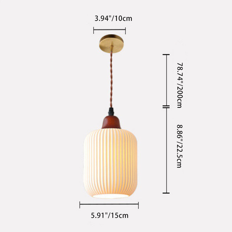 Traditional Japanese Dwarf Mushroom Lantern Ceramic Solid Wood Iron 1-Light Pendant Light For Bedroom