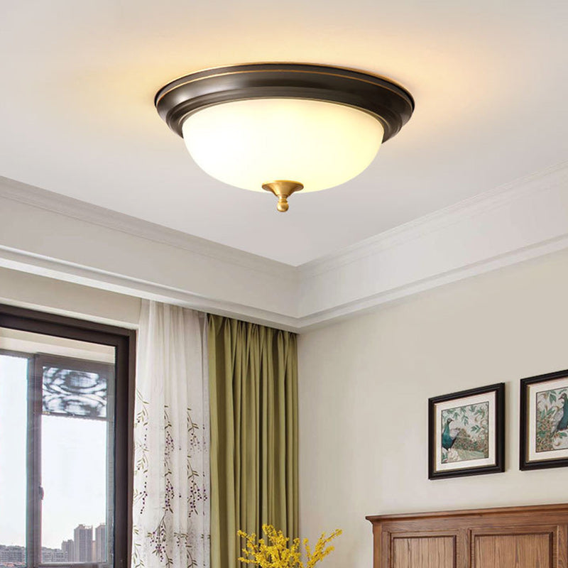 Contemporary Scandinavian Round Half Round Frosted Glass Copper 2/3/4 Light Flush Mount Ceiling Light For Living Room