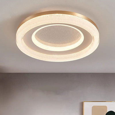 Modern Minimalist Round Acrylic Crystal Sand Hardware LED Flush Mount Ceiling Light For Bedroom