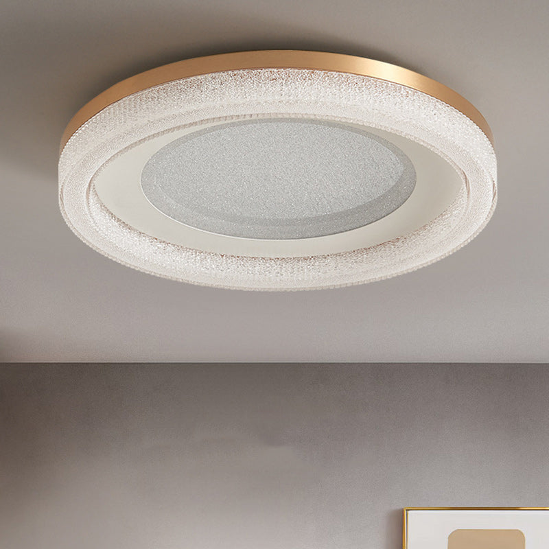 Modern Minimalist Round Acrylic Crystal Sand Hardware LED Flush Mount Ceiling Light For Bedroom